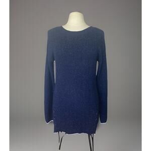 A.N.A. Sweater Silver Metallic Royal Blue Sparkle Tunic Long Sleeves Size L EUC
